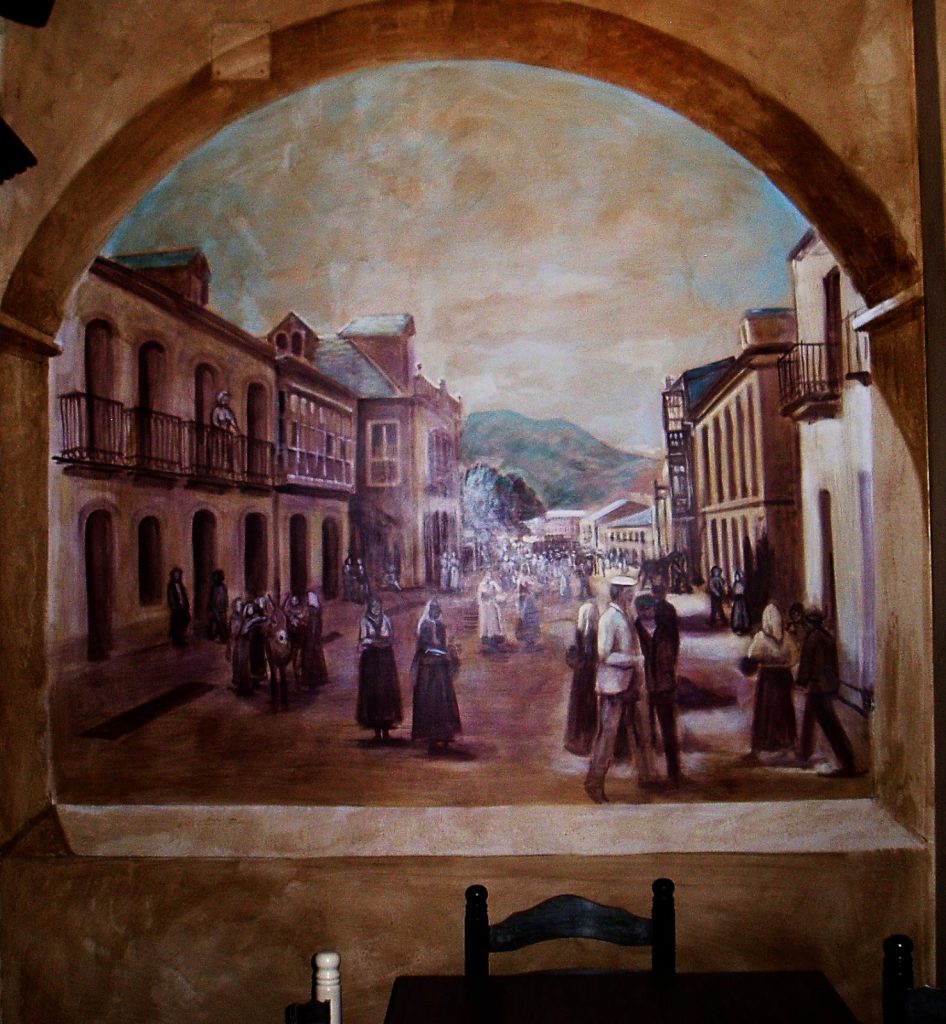 Mural realizado por el artista Lilí de una estampa antigua de A Rúa
